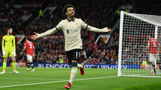 Mohamed Salah celebrating his Premier League goal against Manchester United at Old Trafford on Sunday.